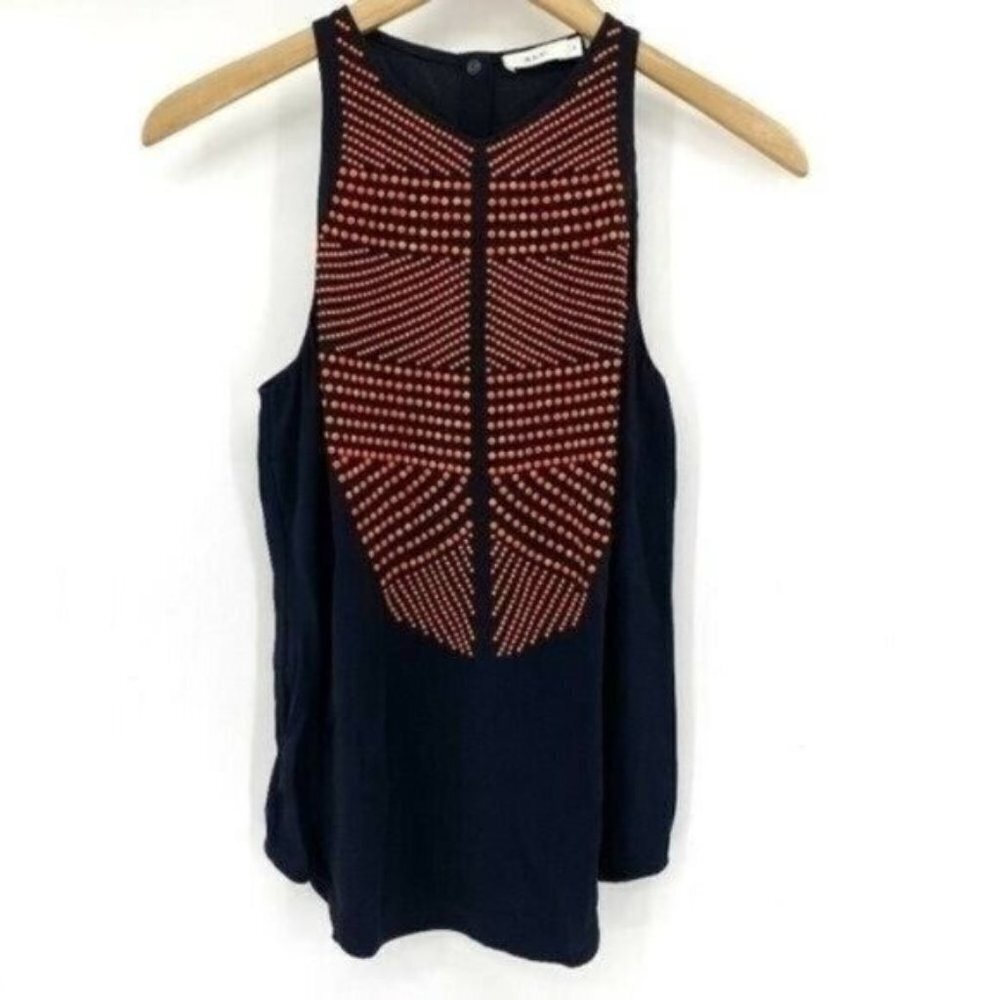 A.L.C Navy Neon Orange Candy Dot Sleeveless Tank Multi Relaxed Flowy XS Blouse